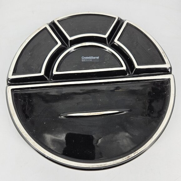 Crate and Barrel 5-Section Round Divided Serving Platter Appetizer Tray Chip Dip - Picture 4 of 7